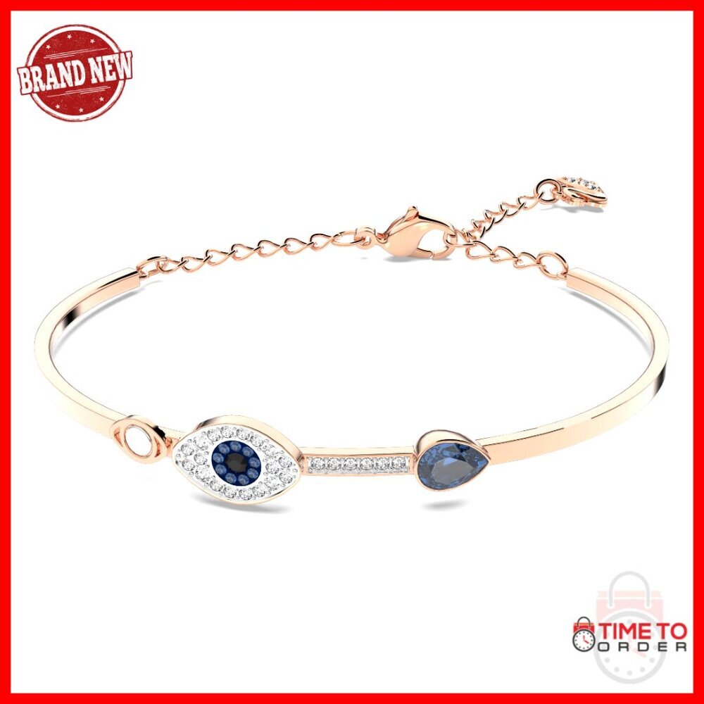 Evil Eye Bangle Bracelet Elegant Minimal Chic Crystal Jewelry Rose Gold Tone